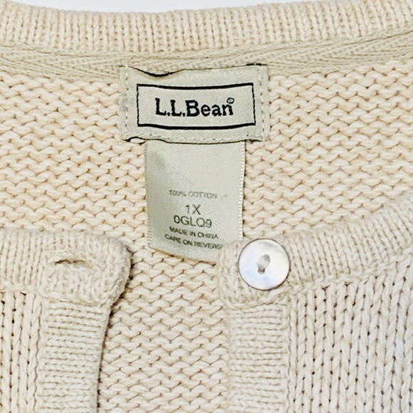 Vintage L.L. Bean Cardigan Sweater Plus Size 1X Oatmeal Heavyweight Cabin Cotton - Picture 4 of 9